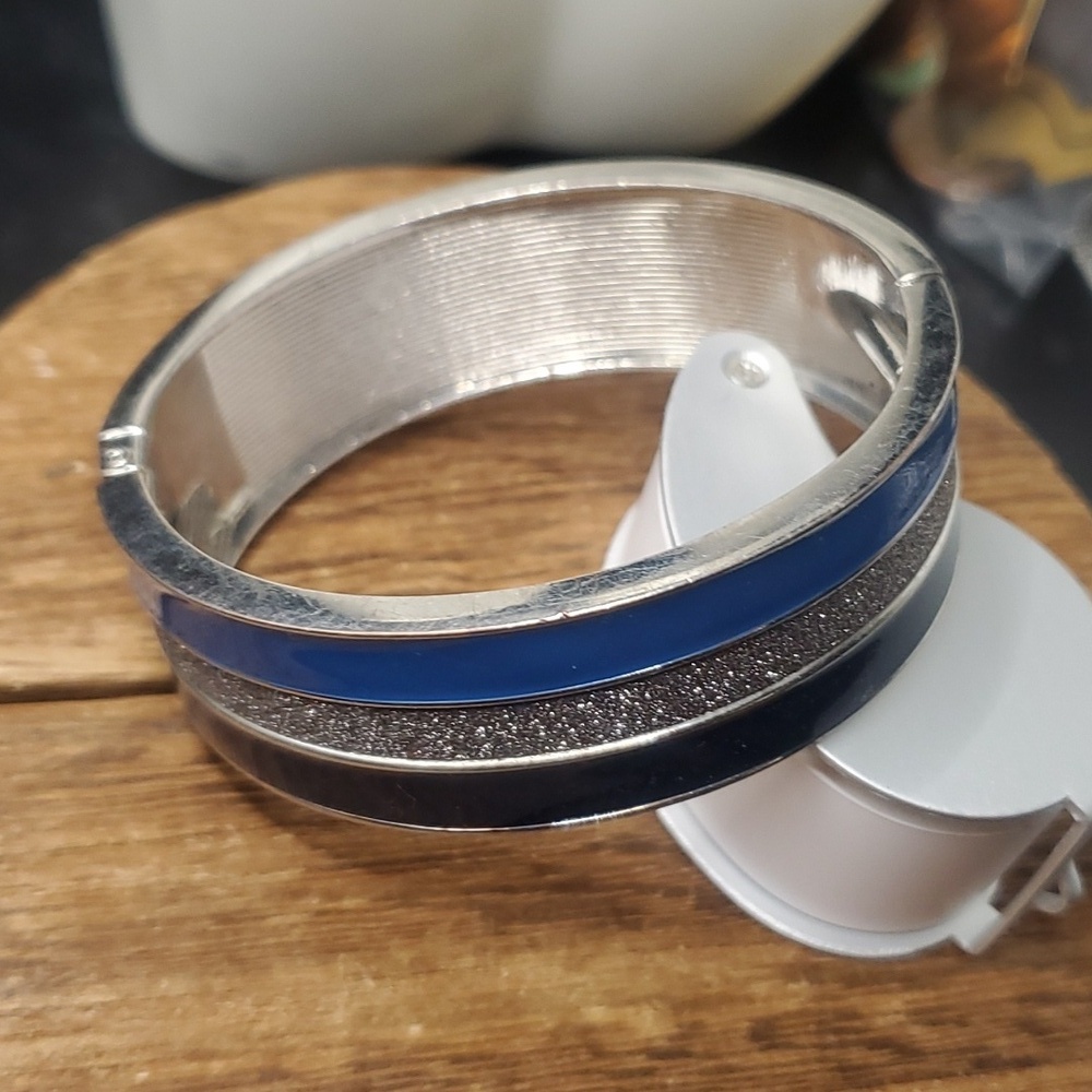 Overflow‎ triple trio hinge retro bracelet blue silver navy - Picture 2 of 2